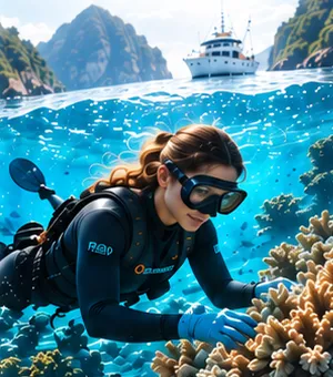Buceadora explorando un arrecife de coral